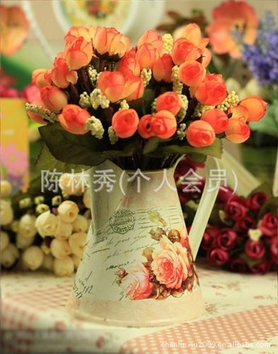 熱銷 仿真花小額批發(fā) 供應(yīng)假花絹花塑料花 淘寶熱賣 15頭秋心玫蕾