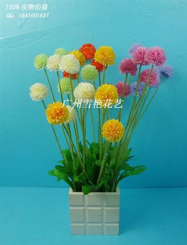 仿真小把花系列 批發(fā)供應(yīng)精品5頭球菊 仿真花（圖） 植毛球菊 gd仿真花