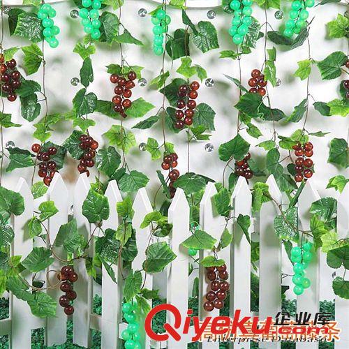 仿真植物 仿真花塑料花常青藤 裝飾品 gf真葡萄葉子 彩印葉子藤條帶葡萄