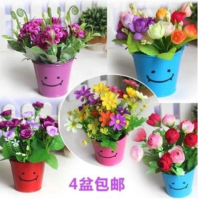 仿真植物 包郵4盆絹花假花塑料花批發仿真花客廳裝飾花套裝田園花藝綠植