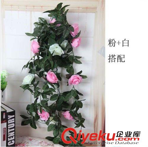 仿真壁掛 gd仿真花批發 韓國玫 假花 裝飾藤條 仿真玫瑰 婚慶裝飾 花藤原始圖片2