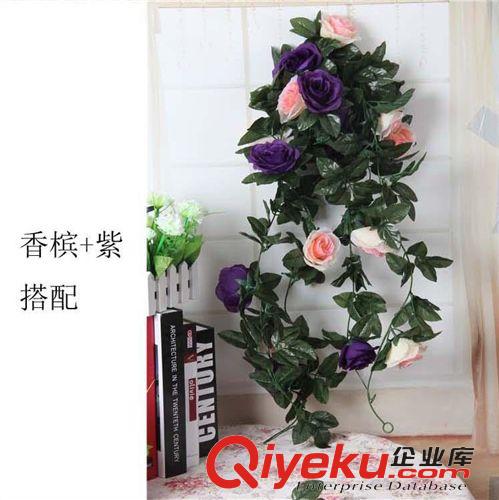 仿真壁掛 gd仿真花批發 韓國玫 假花 裝飾藤條 仿真玫瑰 婚慶裝飾 花藤原始圖片3
