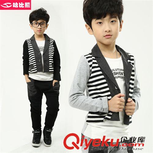 新品上新區(qū) 哈比熊童裝2015春季新款套頭長袖中大童韓版男童假2件潮流套裝潮