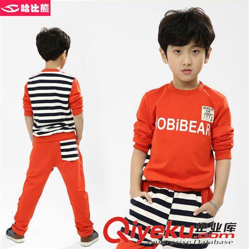 服裝尺碼推薦 哈比熊童裝兒童套裝男童2015春季新款條紋拼接休閑運動服裝兩件套原始圖片3