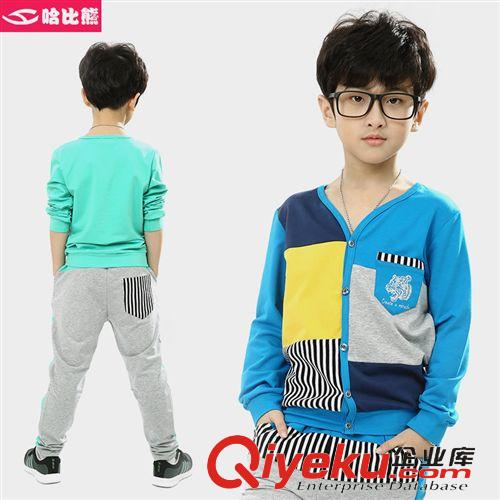 服裝尺碼推薦 哈比熊童裝2015年春季新款男童時尚休閑拼色印花運動套裝韓版 潮
