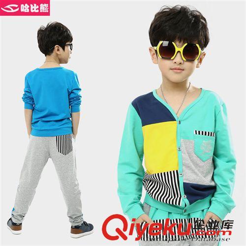 服裝尺碼推薦 哈比熊童裝2015年春季新款男童時尚休閑拼色印花運動套裝韓版 潮