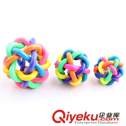 寵物玩具-皮皮淘 批發(fā)寵物玩具彩色發(fā)聲編織球 外貿(mào)七彩鈴鐺球 中號(hào)7.5CM 110g原始圖片2