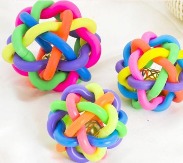 寵物玩具 寵物玩具批發 寵物玩具球 彩色編織球 七彩發聲鈴鐺球 大號原始圖片2