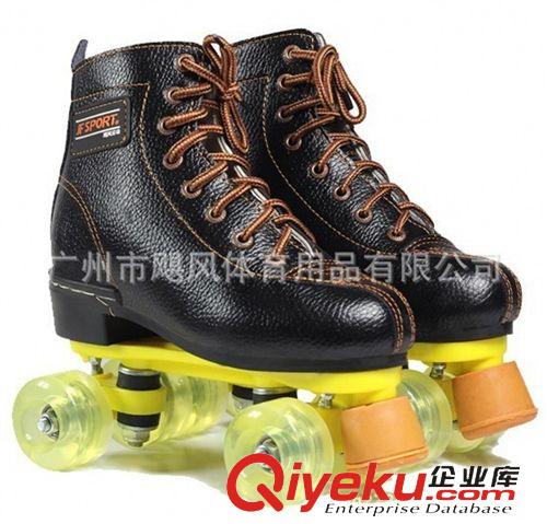專業(yè)雙排溜冰鞋系列 爆款輪滑雙排輪滑鞋批發(fā)溜冰場專用黑色壓花皮透明輪雙排溜冰鞋原始圖片3