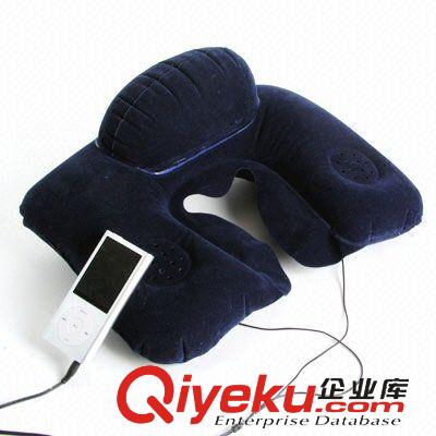 充氣旅行枕 紫色心形充氣兒童抱枕 植絨充氣音樂枕頭 休閑吹氣U型旅游枕原始圖片2