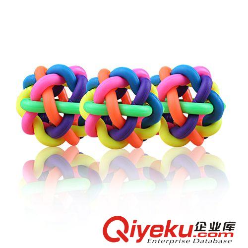 寵物服飾 T廠家直銷 寵物玩具 寵物七彩球鈴鐺球 彩色編織玩具  小號6cm原始圖片2