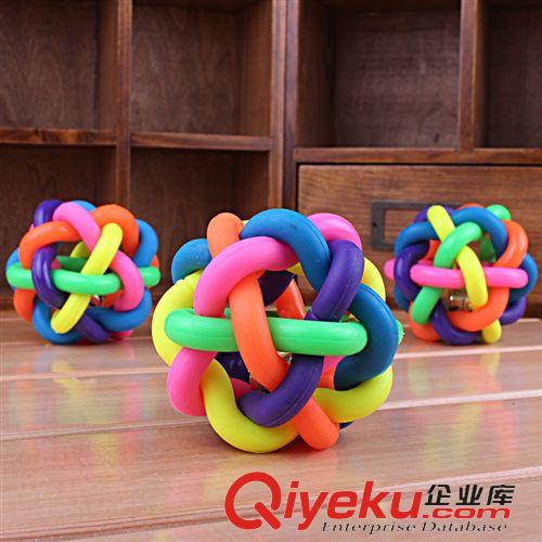 寵物服飾 寵物用品 彩色編織鈴鐺球 七彩球 寵物玩具 外貿批發(fā) 中號75MM原始圖片3