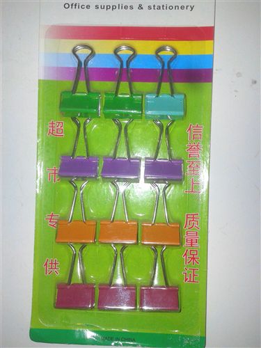 辦公  文具 超值卡裝12個(gè)長(zhǎng)尾夾 彩色 辦公文件夾 兩元店專批 2元店貨源原始圖片2