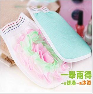 冬季爆款 洗澡好幫手 帶浴花搓澡手套 沐浴手套 泡泡浴花小搓布 搓澡巾批發