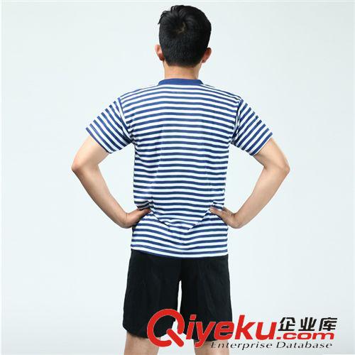 T恤 批發短袖t恤夏款海魂衫圓領海軍衫男士休閑條紋t恤海洋體能服原始圖片3