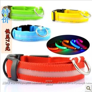 發光項圈、牽引繩、胸背√ 【廠家直供】LED狗發光項圈 夜光 發光寵物帶 現貨 一件代發絲網