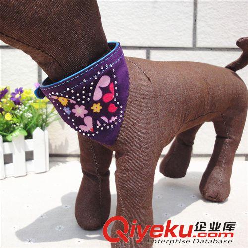 2014.5 新款燙鉆帶絨寵物三角巾項圈 小貓小狗泰迪飾品 小型犬寵物圍嘴原始圖片2