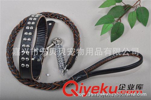 寵物牽引繩 大型德牧狗鏈牛皮狗鏈zp牽引繩牛皮狗繩寵物狗脖用品批發(fā)原始圖片2
