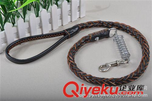 寵物牽引繩 廠家直銷 寵物牽引繩 牛皮棕黑兩色牽引繩牛皮牽引帶大型狗狗用品原始圖片2