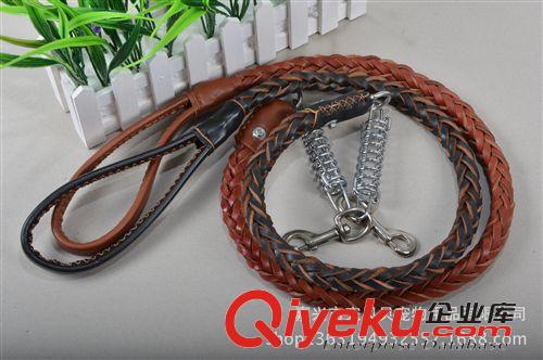 寵物牽引繩 廠家直銷 寵物牽引繩 牛皮棕黑兩色牽引繩牛皮牽引帶大型狗狗用品原始圖片3