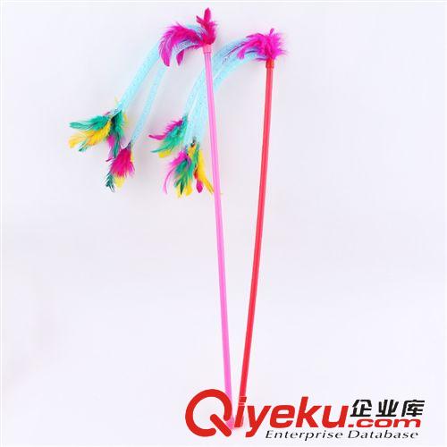 皮皮淘-喵星人專區(qū) 寵物用品批發(fā) 皮皮淘貓玩具 彈性塑料帶銀絲彩色羽毛逗貓棒DM-21原始圖片2