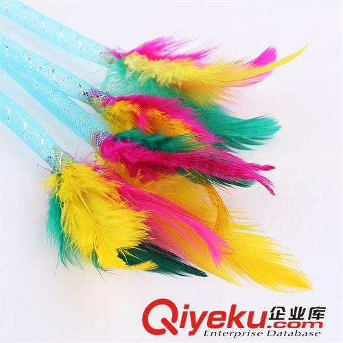 皮皮淘-喵星人專區(qū) 寵物用品批發(fā) 皮皮淘貓玩具 彈性塑料帶銀絲彩色羽毛逗貓棒DM-21原始圖片3