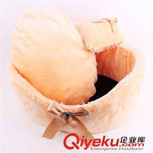 皮皮淘-狗窩系列 現貨批發 皮皮淘 圓形蕾絲邊蝴蝶結狗窩 送枕頭 49*43*20cm原始圖片2