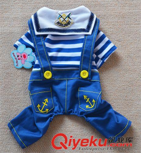 2015年3月新品 2015開春新品 春夏海軍服背帶褲 寵物條紋衣服 水sf g狗服裝原始圖片2