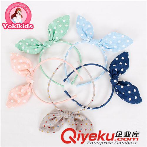 發箍headband YOKI 兒童飾品 親子裝休閑風頭飾亞麻牛仔水玉點點兔耳發箍原始圖片2