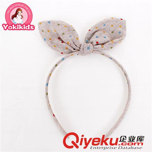 發箍headband YOKI 兒童飾品 親子裝休閑風頭飾亞麻牛仔水玉點點兔耳發箍原始圖片3