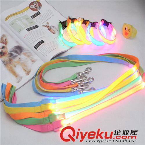 項圈+拉帶套裝 2.5CM絲網寵物套裝LED燈狗頸圈+LED拉帶  光纖寵物狗繩
