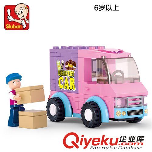 小魯班15年新款 小魯班 B0520 開心小鎮粉色夢想 超市配送車 兒童益智拼裝積木原始圖片2