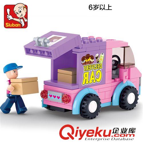 小魯班15年新款 小魯班 B0520 開心小鎮粉色夢想 超市配送車 兒童益智拼裝積木原始圖片3