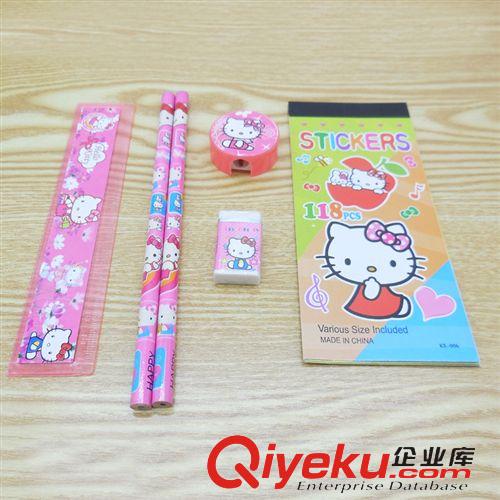 六一tg 【批發(fā)】創(chuàng)意文具 流行卡通圖案文具套裝 7合1 學(xué)生用品 送筆袋