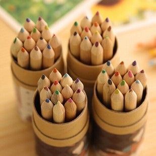 繪畫系列 韓國文具 韓版浮游女孩繪畫筆 木質彩色鉛筆 12色涂鴉筆 桶裝批發