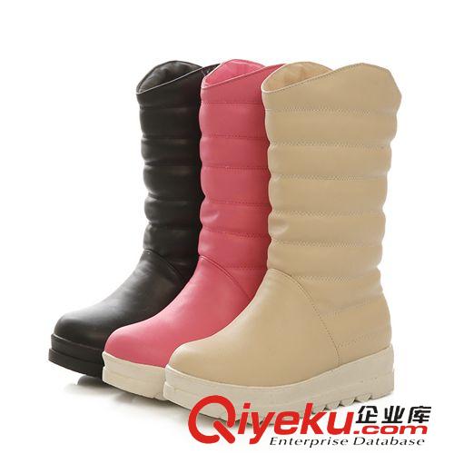 雪地靴 秋冬季百搭款拼色雪地靴圓頭套筒平跟中筒靴厚底保暖女靴大碼外貿原始圖片3