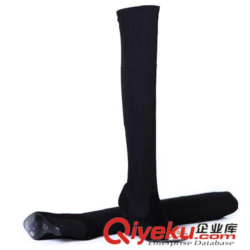 皮靴 外貿(mào)批發(fā)14新款女靴真皮彈力布高筒靴金屬頭坡跟過膝長靴 馬丁靴原始圖片3