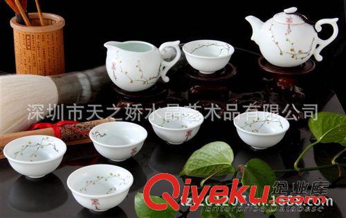 陶瓷產品 供陶瓷工藝品定窯茶具套裝 丹鳳朝陽之淺綠 白蘭花 梅花家居擺件