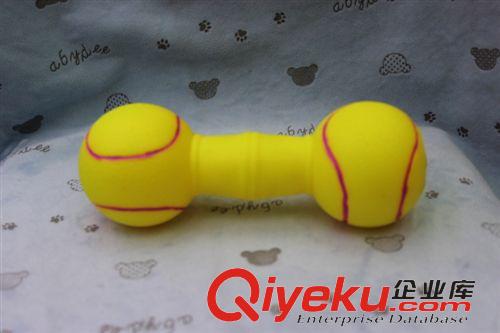 2015新款 廠家直銷搪膠寵物玩具 狗狗磨牙健齒玩具網球杠鈴啃咬發(fā)聲玩具原始圖片2