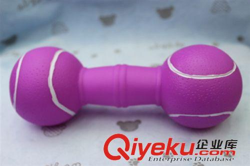 玩具球 廠家直銷搪膠寵物玩具 狗狗磨牙健齒玩具網球杠鈴啃咬發聲玩具原始圖片3