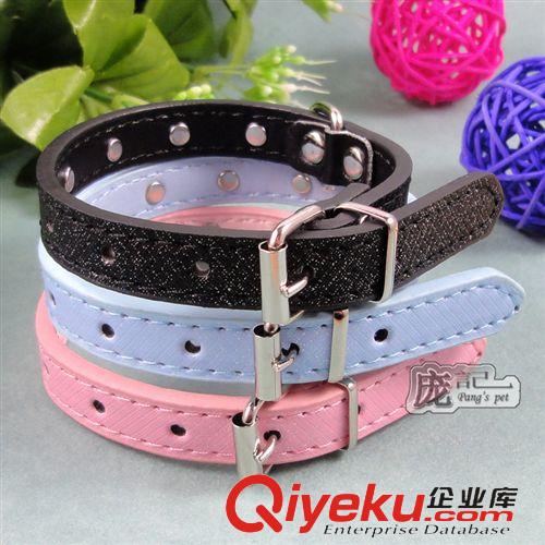 鏈子牽繩 鑲鉆PU項圈 寵物用品 貓狗項圈 加厚閃光 超結實 仿皮脖套 頸圈原始圖片3