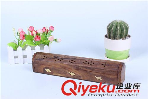 木板香座/香盒 Incence Holders印度進口嵌銅聯體拋光型木雕鑲銅中號香盒批發