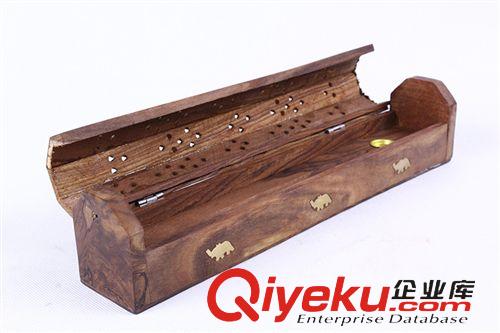 木板香座/香盒 Incence Holders印度進口嵌銅聯體拋光型木雕鑲銅中號香盒批發