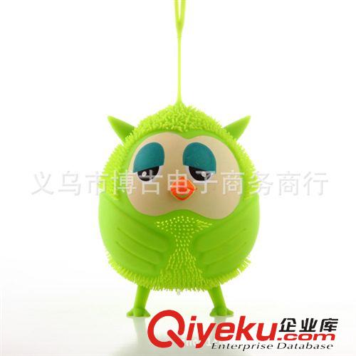 嬰童用品 熱銷爆款 貓頭鷹彈力閃光毛毛球 發(fā)光充氣玩具 卡通軟膠發(fā)泄球原始圖片2