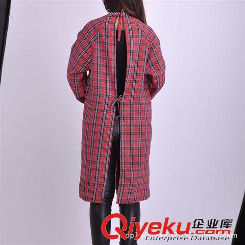 廚房用品 全棉圍裙 成人棉格子加肥罩衣反穿衣 長(zhǎng)袖圍裙 防污防油罩衣原始圖片2