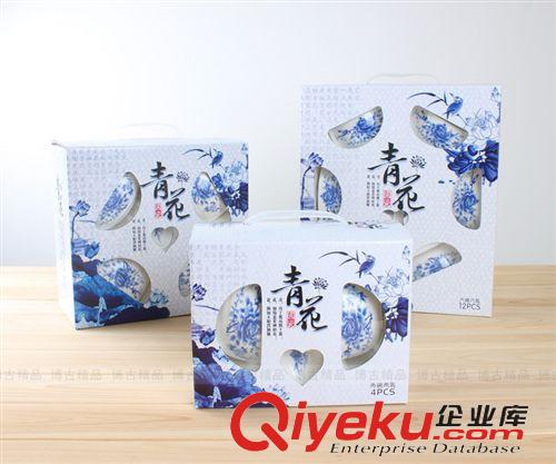 工藝品 tj 青花瓷 陶瓷碗 2碗2勺4頭套裝餐具 陶瓷禮品碗 可印logo原始圖片3