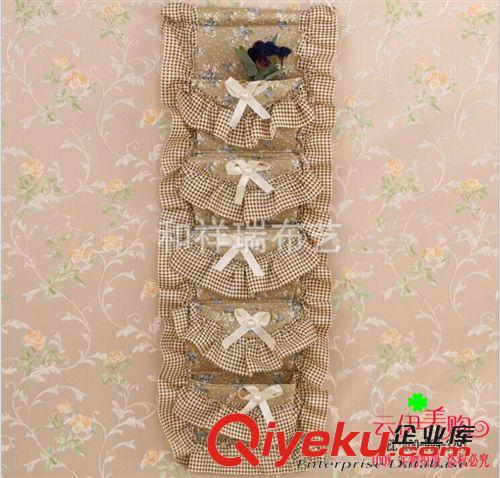 收納用品 布藝蕾絲掛袋 豎口5個兜收納袋 十元店貨源  義烏精品批發(fā)原始圖片3