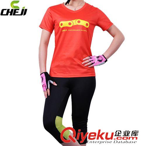 騎行T恤系列 CHEJI骷髏粉色騎行服短袖套裝 女夏自行車騎行服zp上衣短褲裝備