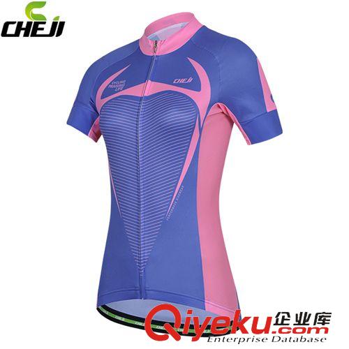 騎行服女款 CHEJI新款布洛克藍(lán)色騎行服短袖套裝 藍(lán)色女款夏季自行車騎行裝備