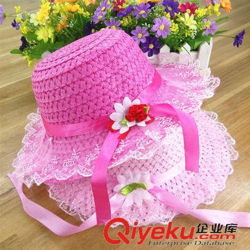 4月上旬新品 兒童帽子批發(fā) 韓版夏天新款蕾絲邊一朵花草帽 寶寶太陽帽防曬帽原始圖片2